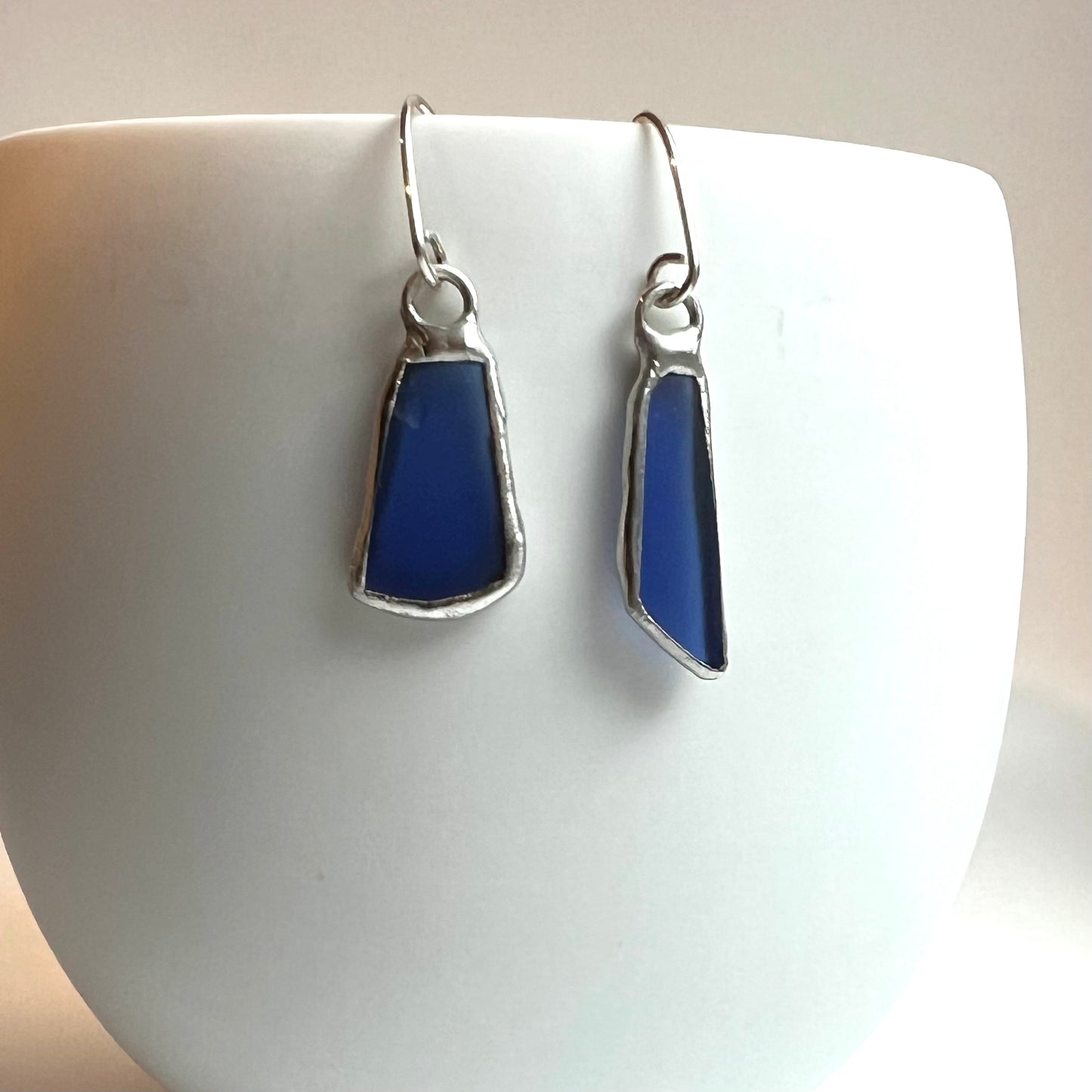 Tiffany Soldered Recycled Oregon Coast Riesling Cobalt Blue Wine Bottle Earrings