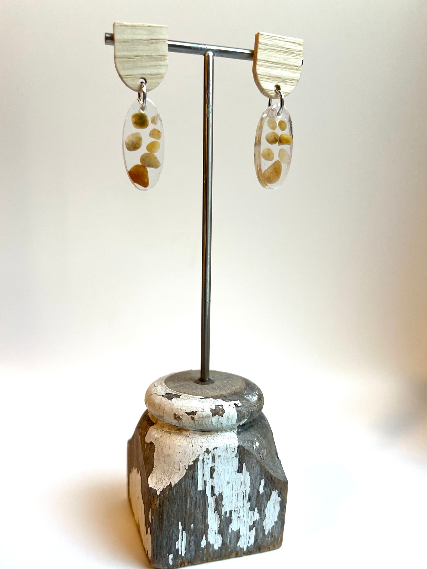 Oregon Coast Agate in Resin with Wood Stainless Stud Earrings