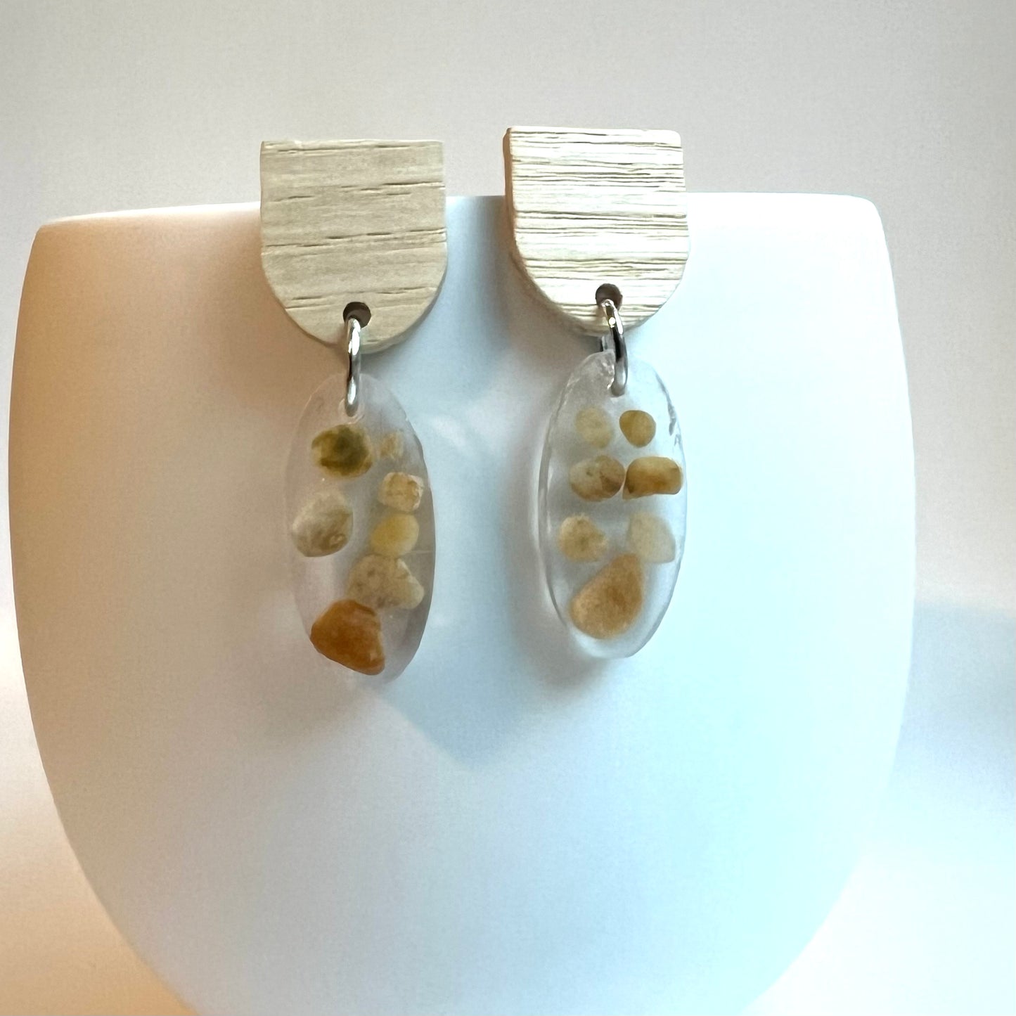 Oregon Coast Agate in Resin with Wood Stainless Stud Earrings