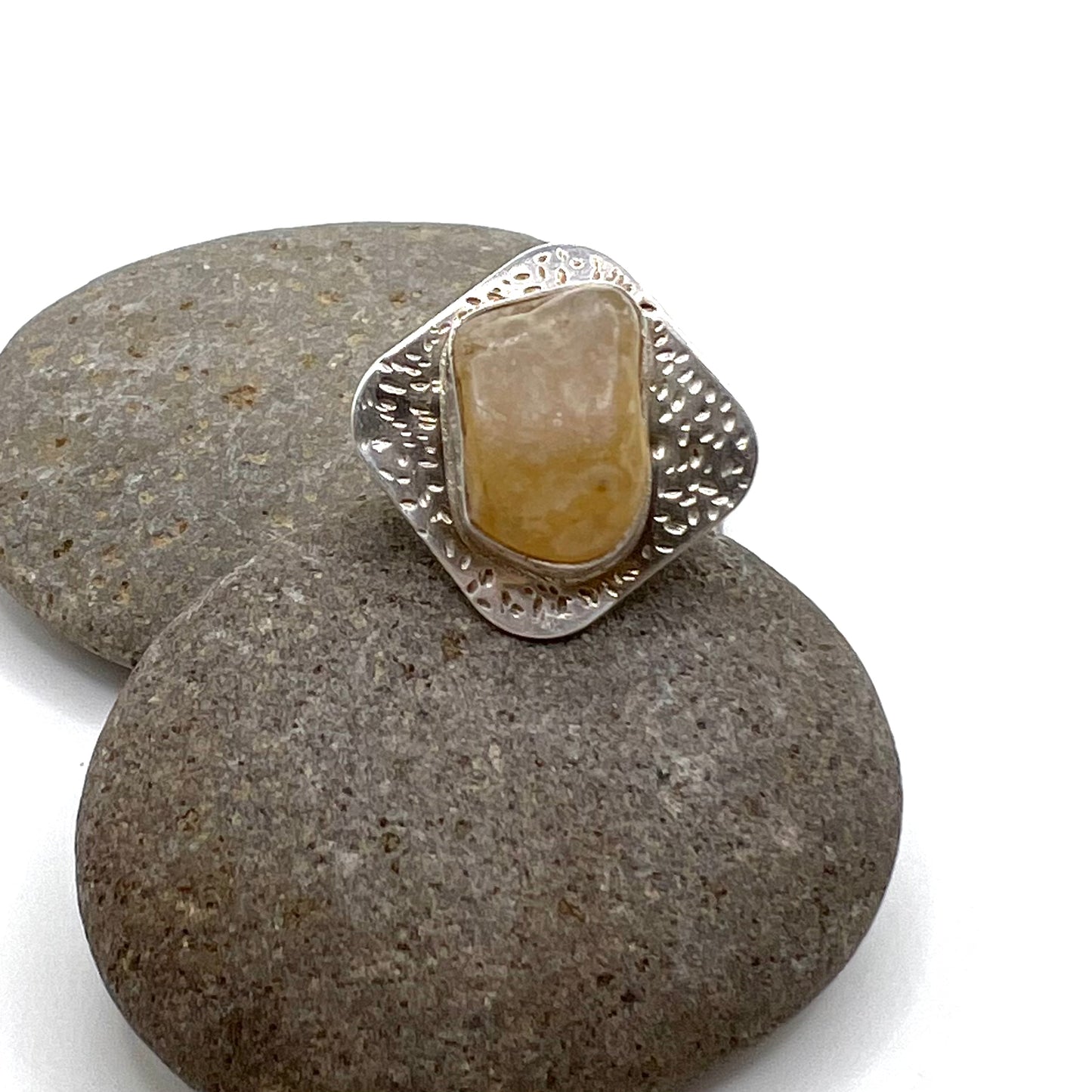 Sterling Silver Diamond Shape Square Oregon Coast Agate Ring - Size 8