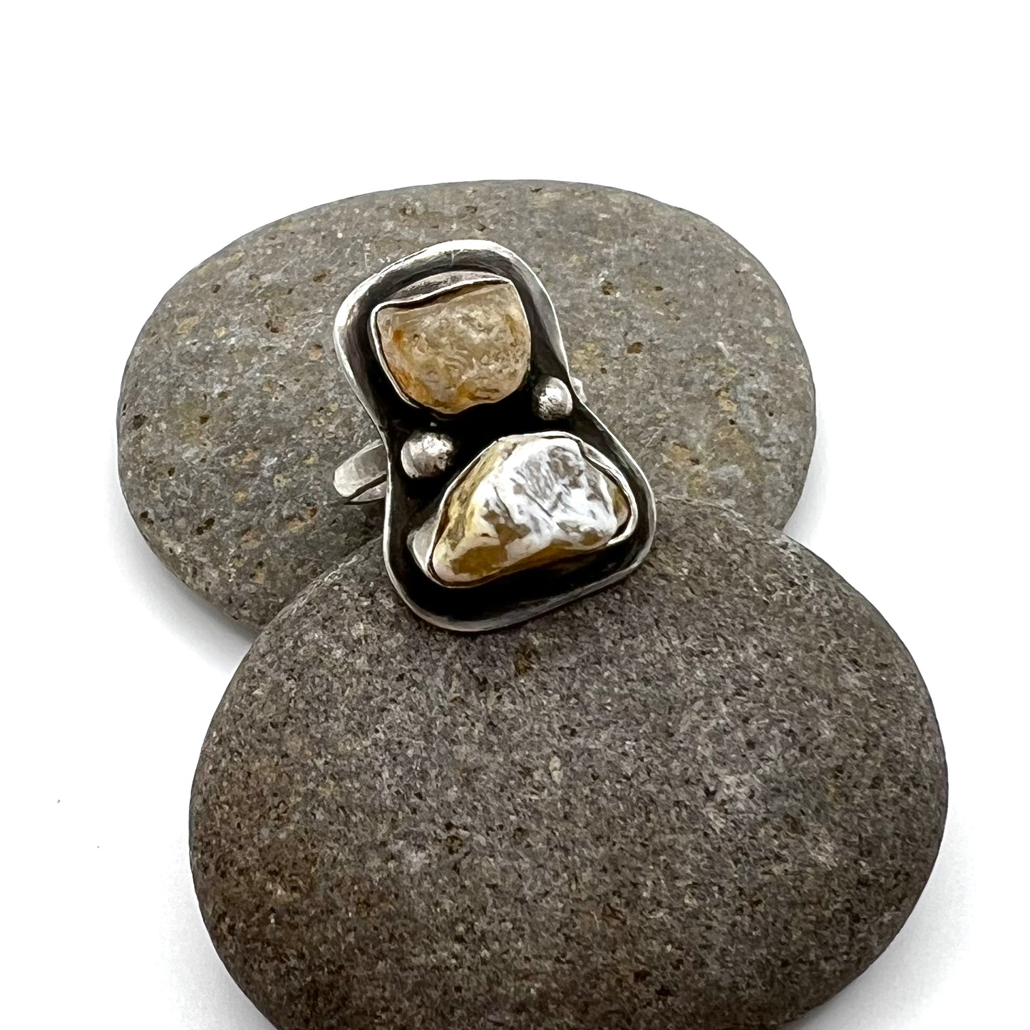 Sterling Silver Oxidized 2-Stone Oregon Coast Agate Ring - Size 7