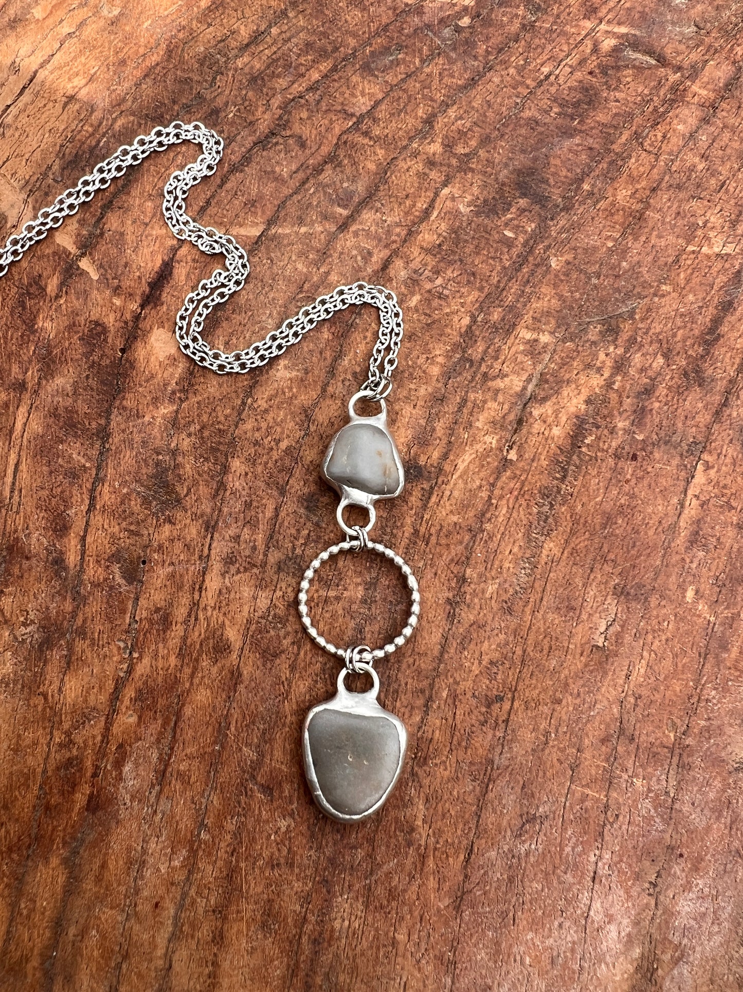 Tiffany Soldered 2-Drop Oregon Coast Quartz Chalcedony & Recycled Sterling Pendant Necklace