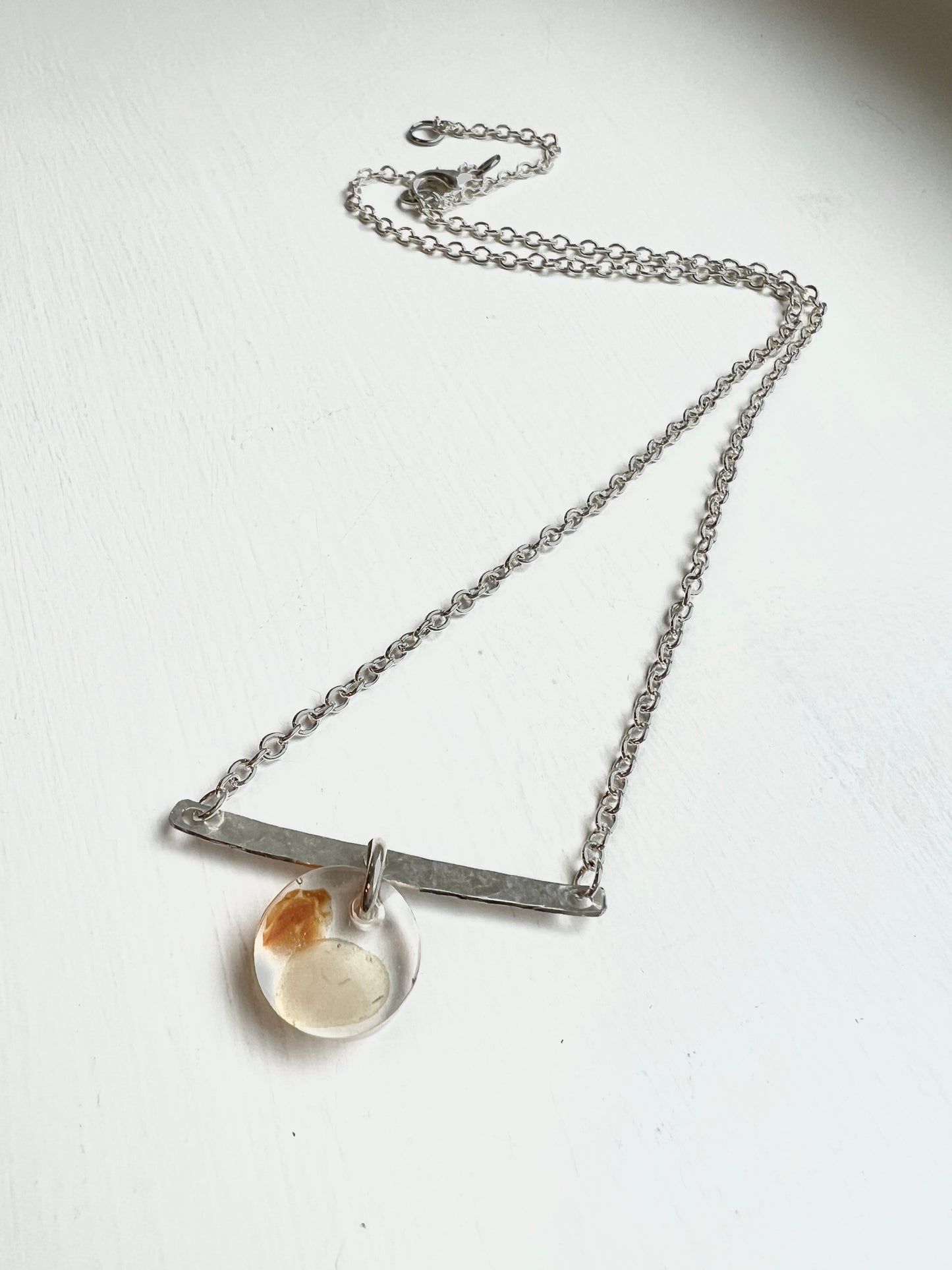 Oregon Agates in Resin with Recycled Sterling Silver Bar Pendant Necklace