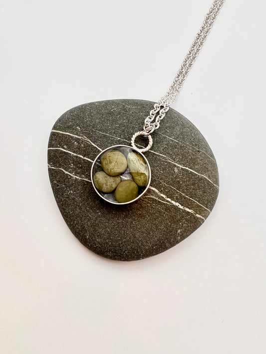 Northern California Serpentine in Resin with Recycled Sterling Silver Pendant Necklace