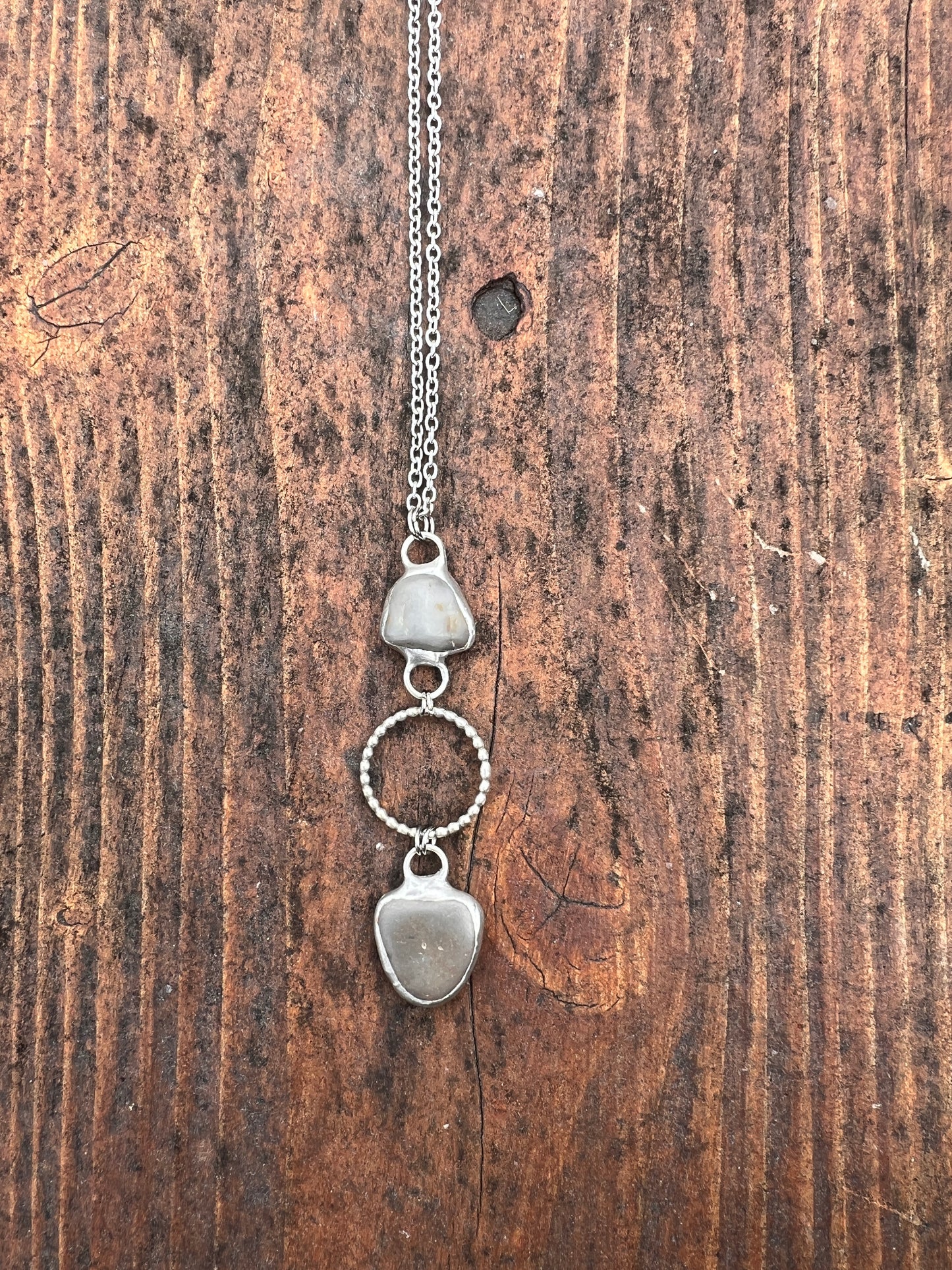 Tiffany Soldered 2-Drop Oregon Coast Quartz Chalcedony & Recycled Sterling Pendant Necklace