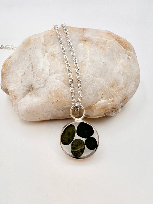 Northern California Black Jade in Resin with Recycled Sterling Silver Pendant Necklace