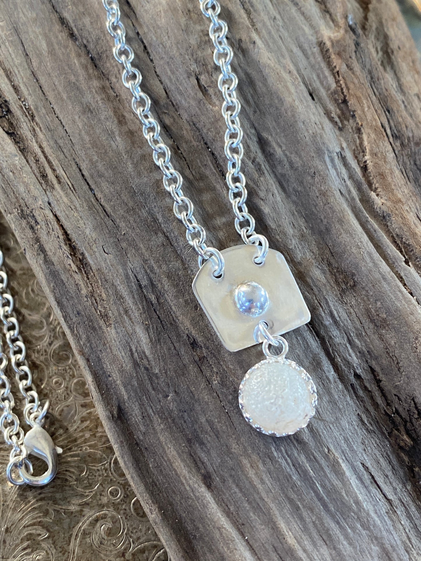 Oregon Agate with Recycled Sterling Silver Pendant Necklace