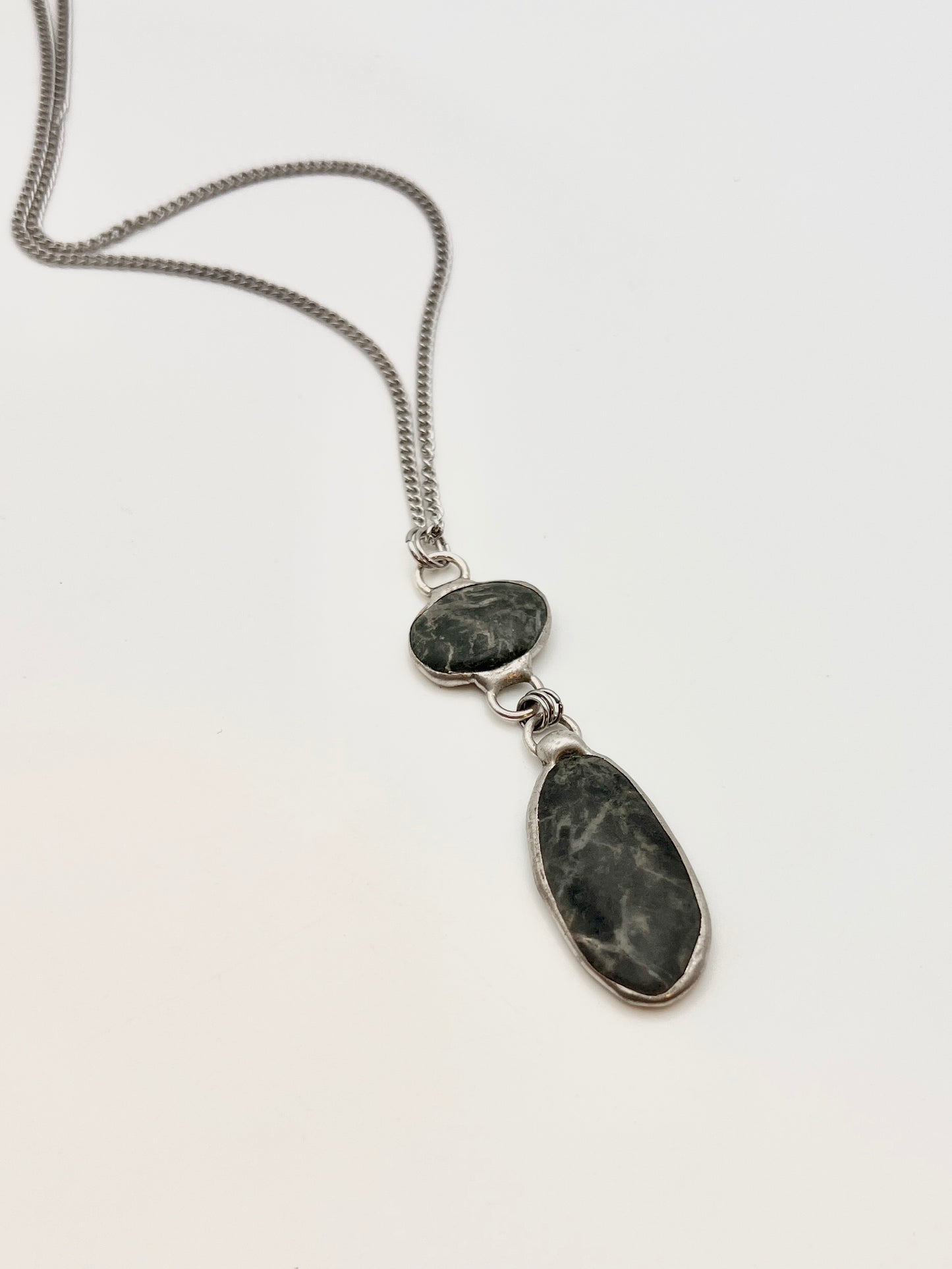 Tiffany Soldered 2-Drop Northern California Black Jade Pendant Necklace