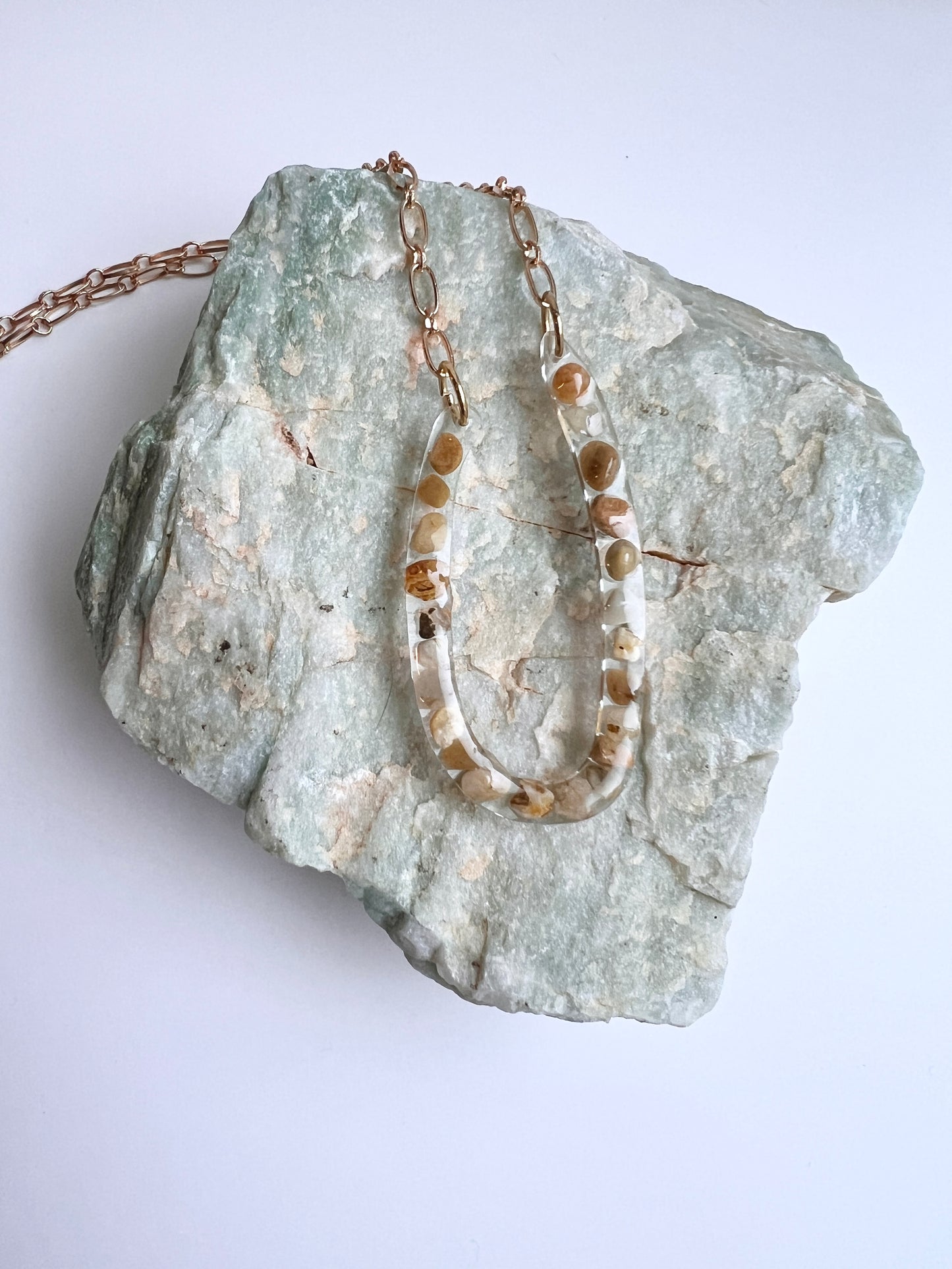 Oregon Agate in Resin Horseshoe Pendant Necklace