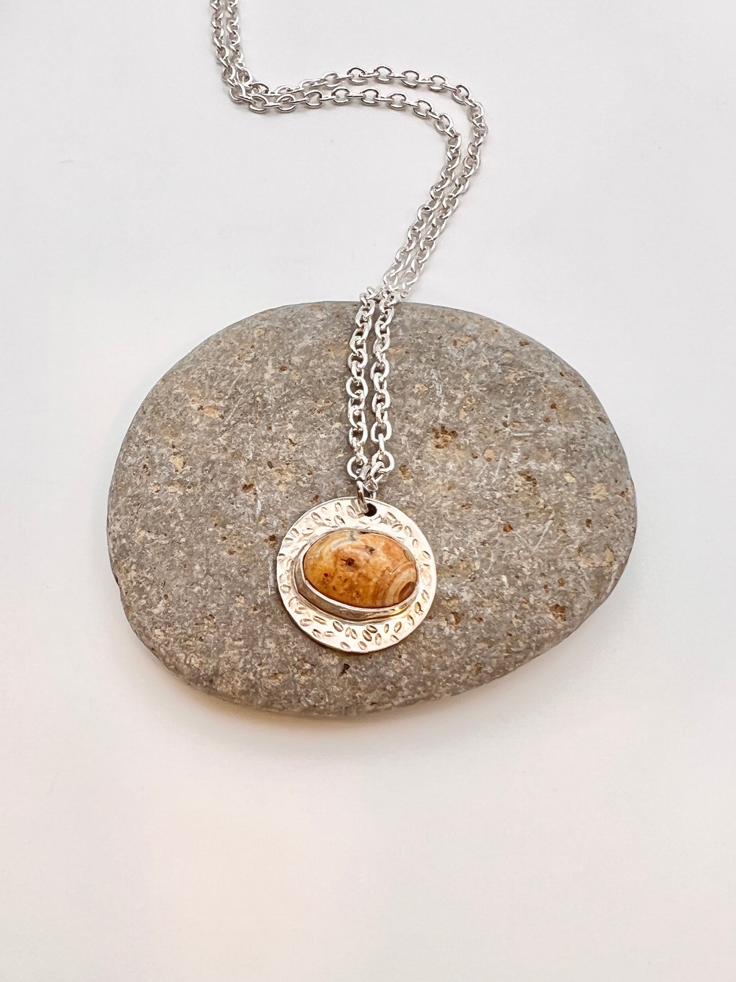 Oregon Eye Agate with Textured Recycled Sterling Silver Pendant Necklace