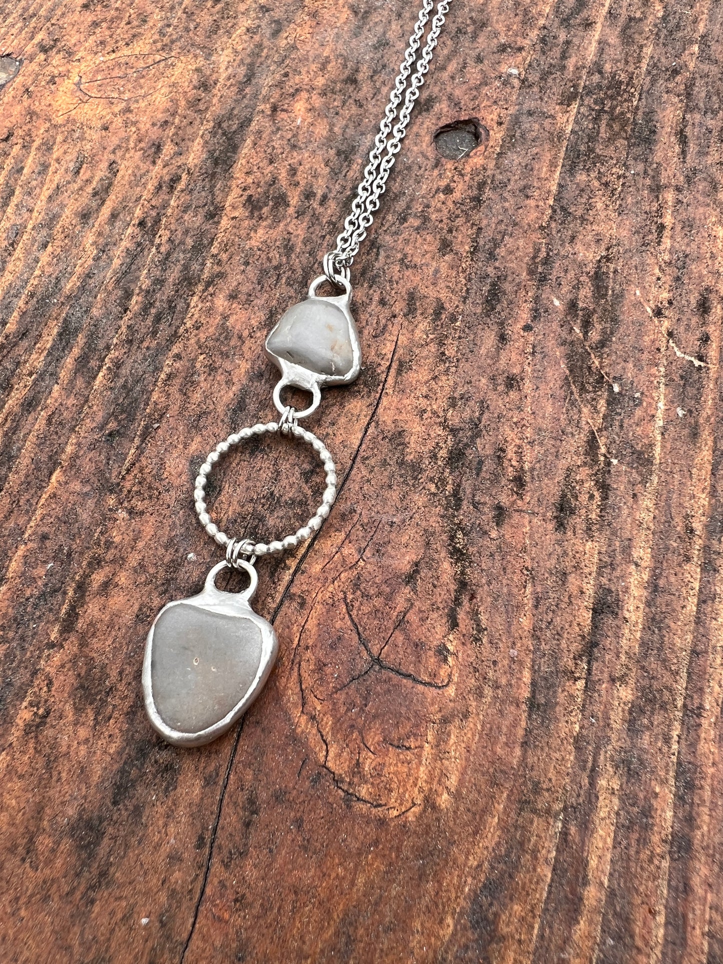 Tiffany Soldered 2-Drop Oregon Coast Quartz Chalcedony & Recycled Sterling Pendant Necklace