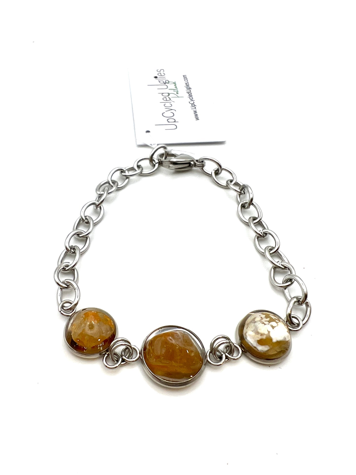 Oregon Agate in Resin Stainless Chain Trio Bracelet