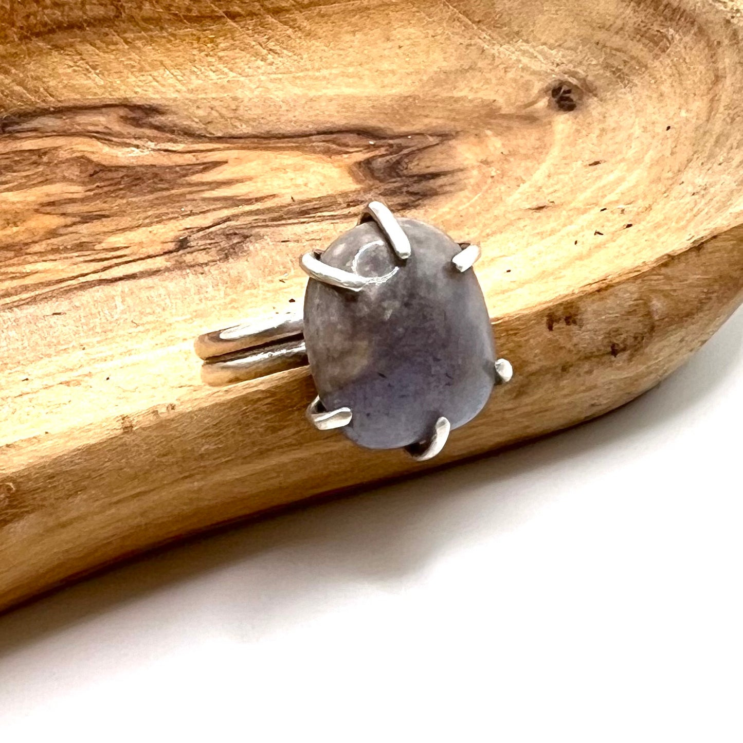 Sterling Silver Prong Ring with Oregon Blue Chalcedony - Size 8.