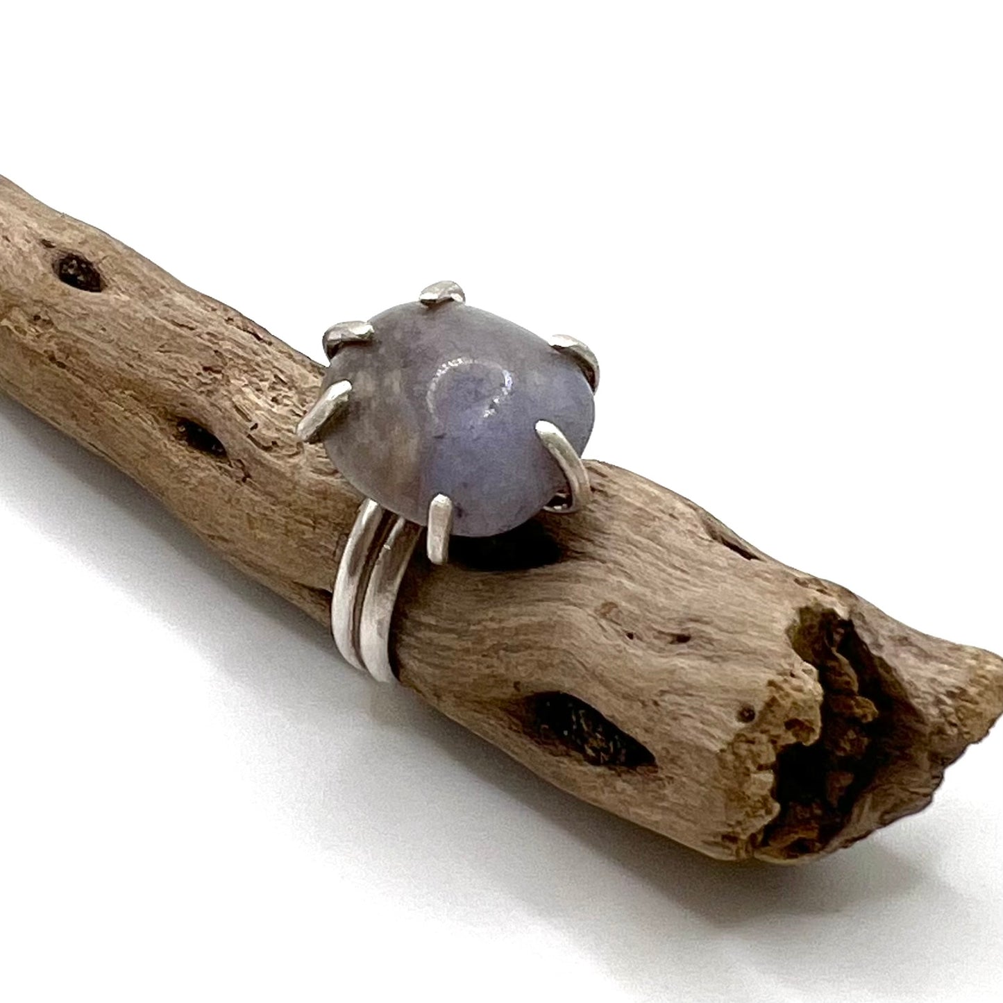 Sterling Silver Prong Ring with Oregon Blue Chalcedony - Size 8.