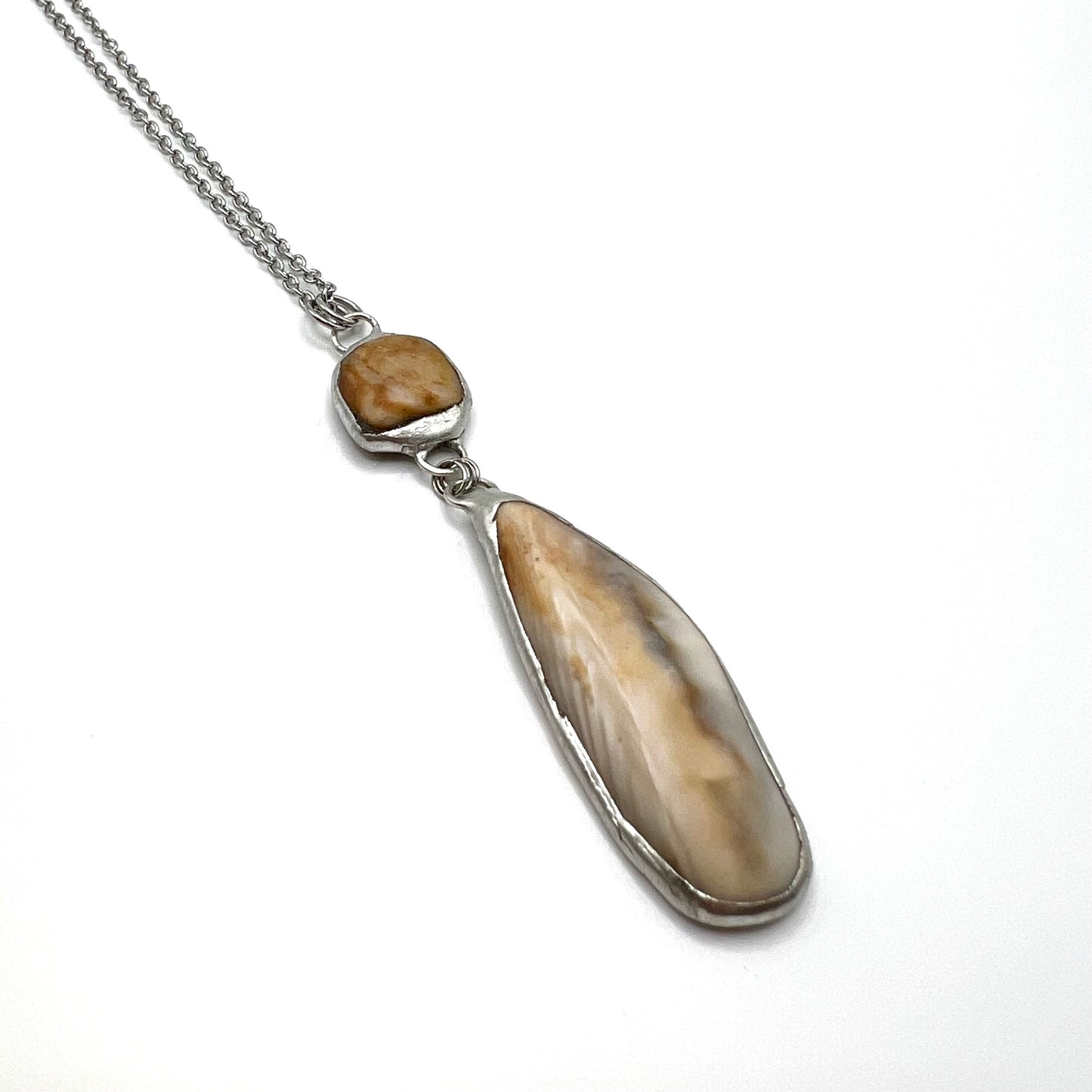 Tiffany Soldered 2-drop Oregon Coast Quartz & Shell Pendant Necklace - 20"