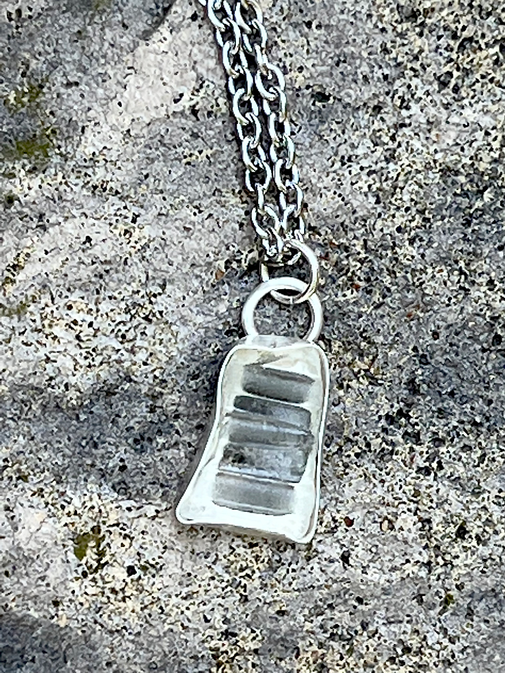 Sterling Silver Clear Wavy Sea Glass Pendant Necklace