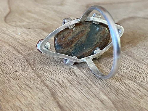 Sterling Silver & Copper California Picture Jasper Marquis Ring - Size 8.5