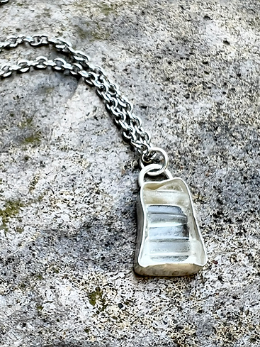 Sterling Silver Clear Wavy Sea Glass Pendant Necklace