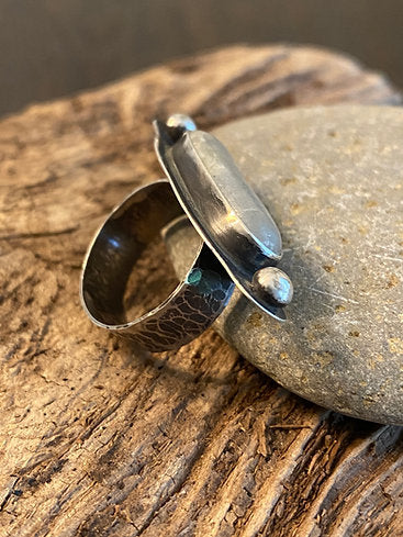 Oxidized Sterling Silver Ring with North Carolina Sea Stone - Size 6.75