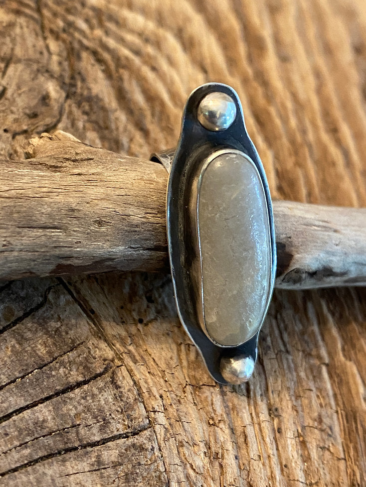 Oxidized Sterling Silver Ring with North Carolina Sea Stone - Size 6.75