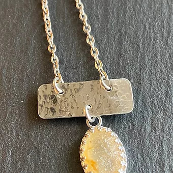 Hammered Sterling Silver Necklace with Oregon Beach Agate - 18"