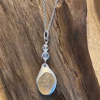 Sterling Silver Oval Pendant Necklace with Oregon Agate & Crystals