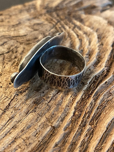 Oxidized Sterling Silver Ring with North Carolina Sea Stone - Size 6.75