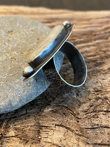 Oxidized Sterling Silver Ring with North Carolina Sea Stone - Size 6.75