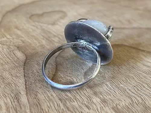 Sterling Silver Small Round Oregon Coast Agate Ring - Size 6.75