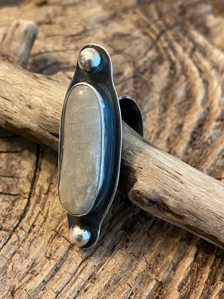 Oxidized Sterling Silver Ring with North Carolina Sea Stone - Size 6.75